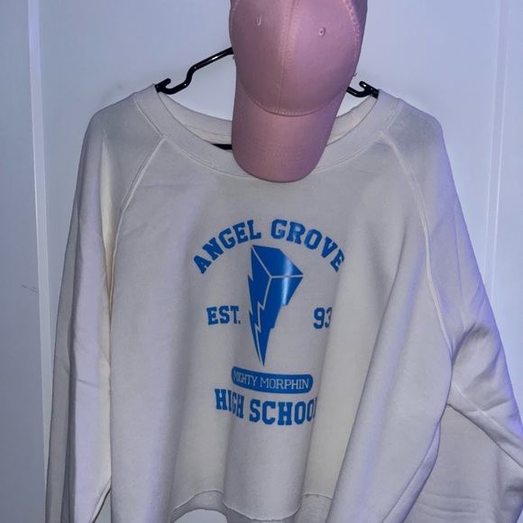 Power Rangers white and blue crew neck sweater XL unisex with pink trucker hat - Picture 7 of 8